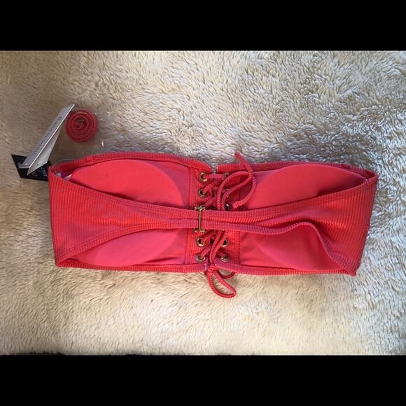 Hula Honey Rib Lace-Up Bandeau Bikini Top-L - Picture 3 of 5